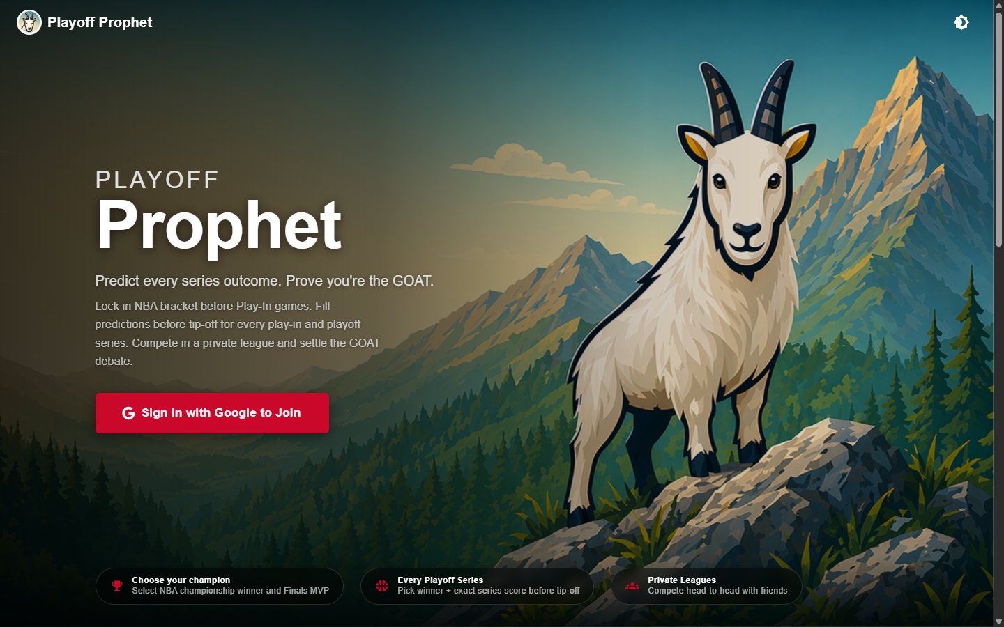 Playoff Prophet landing and login